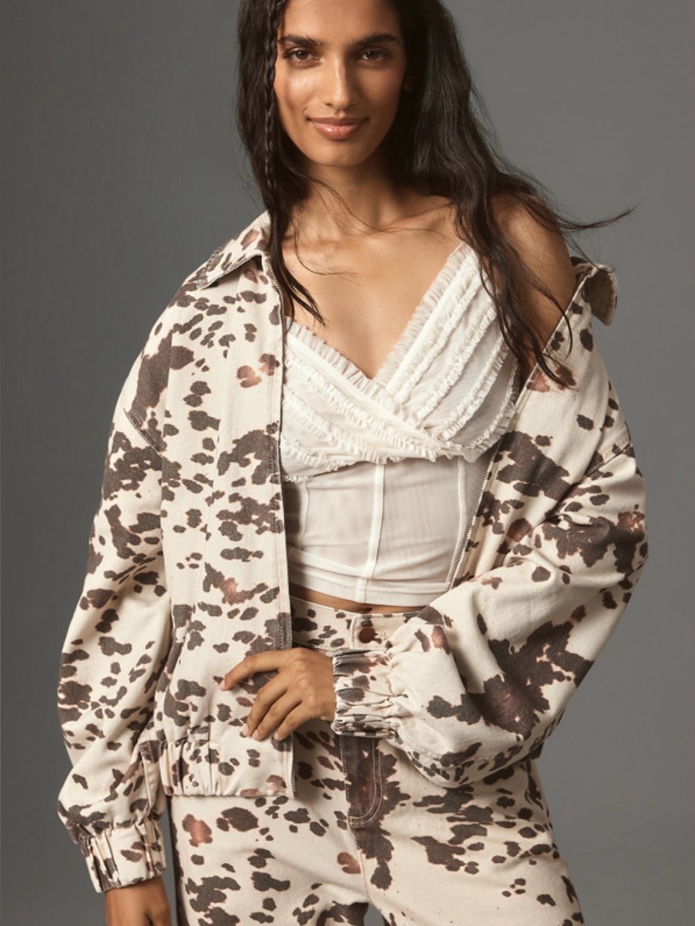 PILCRO Cow Print Bomber Jacket